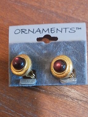 Gold Clip-On Earrings with Purple Cabochons